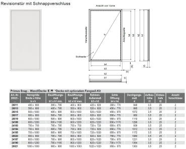 Preview: Datenblatt Revisionstüren Primus Schnappverschluss