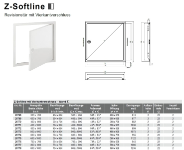 Revisionstür Softline weiß 500 x 700mm mit Vierkantverschluss