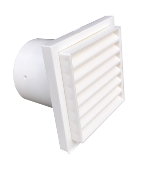 Lüftungsgitter Kunststoff 155 x 155mm weiss Stutzen DN 125 und Rückstauklappe