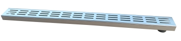 Entwässerungsrinne Edelstahl 1 Meter superflach mit Ablaufstutzen Rost Längsschlitzdesign, System 35/80