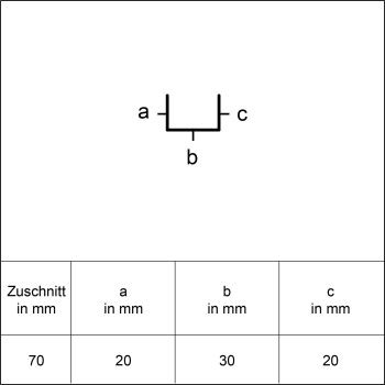 U- Profil 20 x 30 x 20mm Aluminium natur Länge 1,25 Meter
