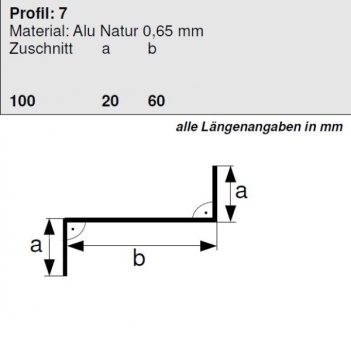 Aluminium Z-Profil 20/60/20 Länge 2 Meter, HG 7