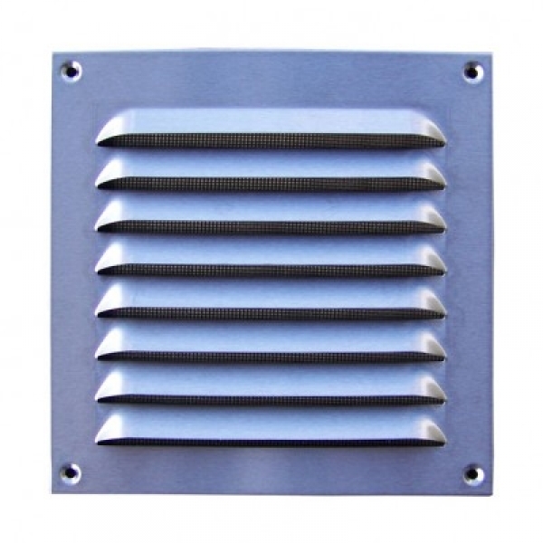 Lüftungsgitter Edelstahl 200 x 200 mm mit Insektenschutz, Schrauben, Dübel