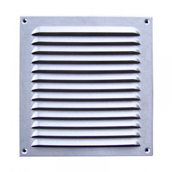 Lüftungsgitter Edelstahl 230 x 240 mm mit Insektenschutz, Schrauben, Dübel