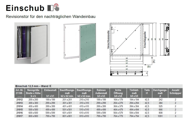 Datenblatt Einschubrevisionstür