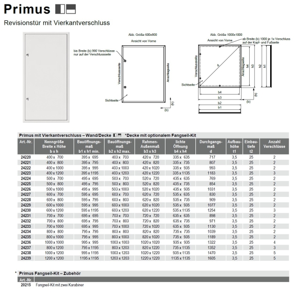 Datenblatt Revisionstüren Primus