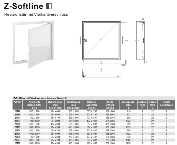 Revisionstür Softline weiß 500 x 700mm mit Vierkantverschluss