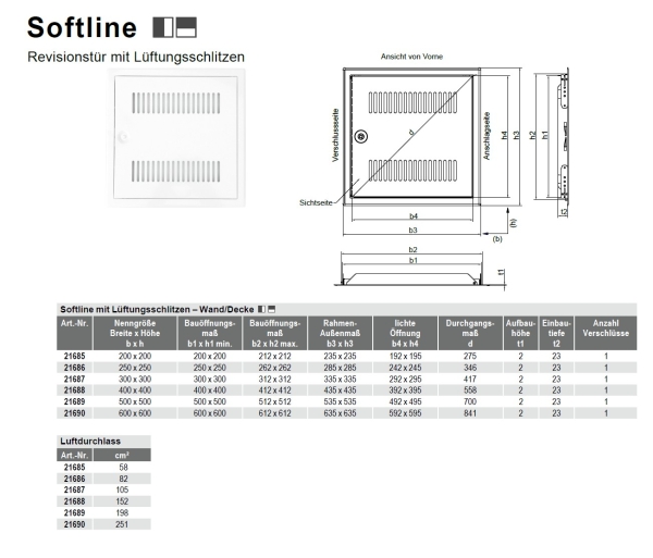 Revisionstüre Softline weiß Lüftungsschlitze Sondermaße auf Anfrage
