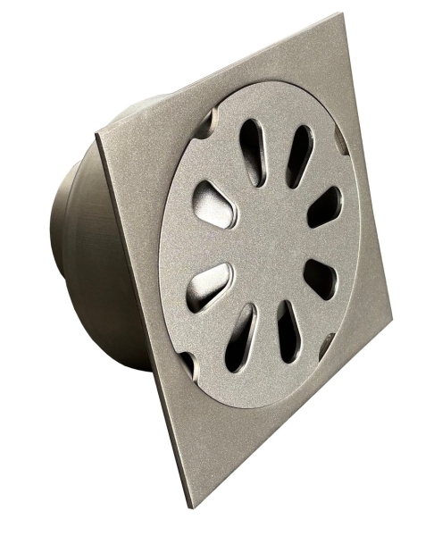 Hofablauf Edelstahl 250 x 250 mm Abgang senkrecht an 110er KG Rohr