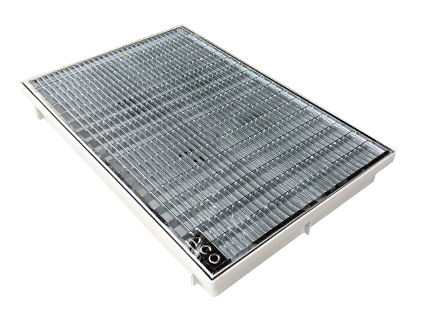 ACO Maschenrost 60 x 40 mit Vario Light Bodenwanne und Schnurwasserwaage