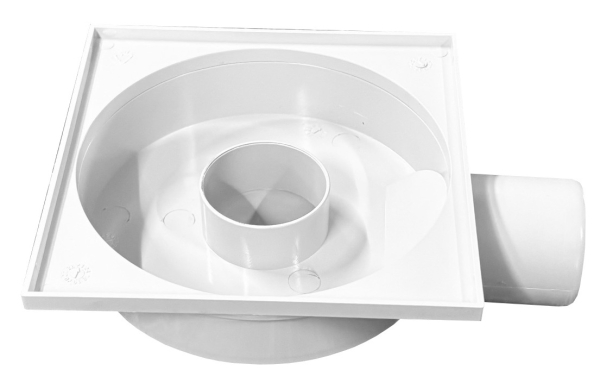 Bodenablauf 150 x 150 superflach Abgang DN 50 Kunststoffrost