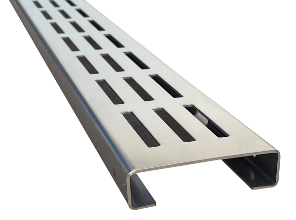 Entwässerungsrinnen Edelstahl superflach Rost Längsschlitzdesign SET Typ 8, System 35/80