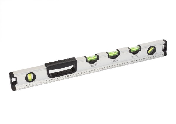Aluminium Wasserwaage mit 5 Libellen für Horizontal, Vertikal sowie 1,5 Grad 3,5 Grad 45 Grad Messungen, V-Profil Unterseite für Rohrauflage