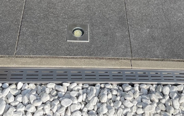 Entwässerungsrinnen Edelstahl superflach Rost Längsschlitzdesign SET Typ 8, System 35/80