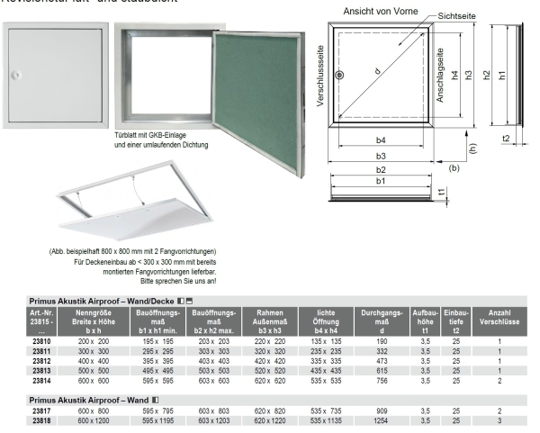 datenblatt Revisionstüren Primus Akustik