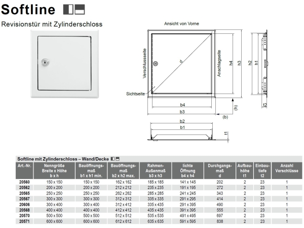 Datenblatt Revisionstüren Zylinderschloss