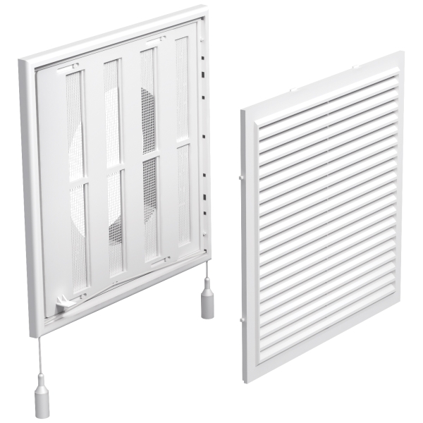 Lüftungsgitter weiss Kunststoff 250 x 250mm Stutzen DN 200 verschließbar