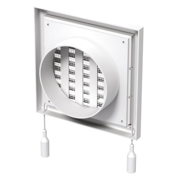 Lüftungsgitter weiss Kunststoff 187 x 187mm Stutzen DN 125 verschließbar