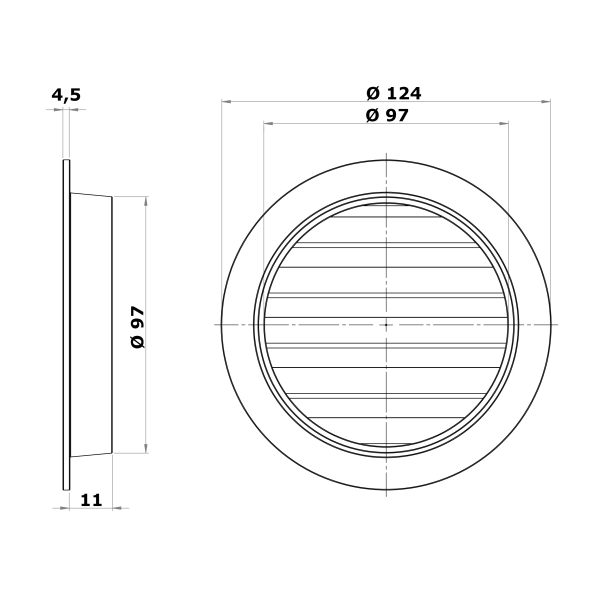 Skizze Wetterschutzgitter Aluminium Guss Anschluss Stutzen DN 100mm