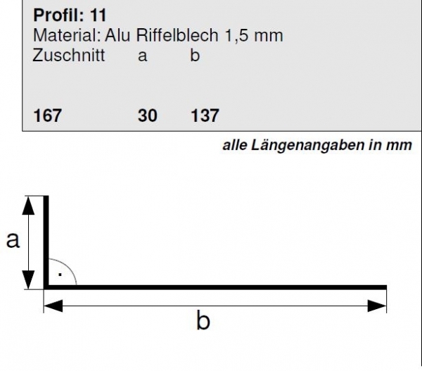 Aluminium Riffelblechprofil 30/137mm, Länge 1 Meter, HG 11