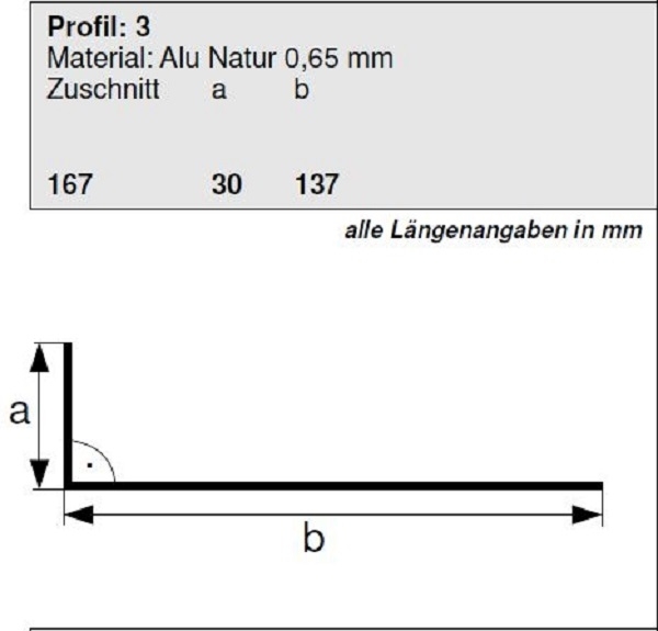 Aluminium Winkelprofil 137/30 Länge 2 Meter, HG 3
