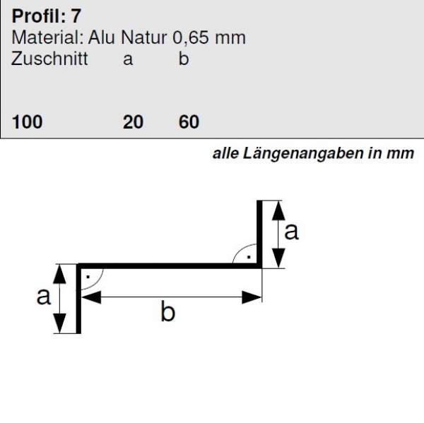 Aluminium Z-Profil 20/60/20 Länge 2 Meter, HG 7